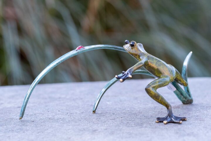 Bronze Figur "Frosch mit Marienkäfer auf einem Ast" – Bild 3