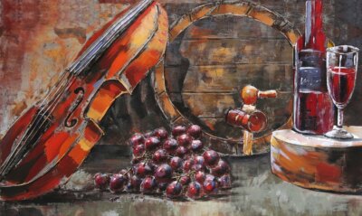 Metallbild mit 3D-Effekt Motiv Musik und Wein
