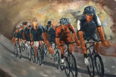 Metallbild mit 3D-Effekt Motiv Rennradfahrer