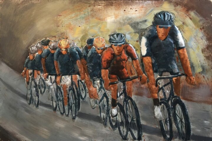 Metallbild mit 3D-Effekt Motiv Rennradfahrer