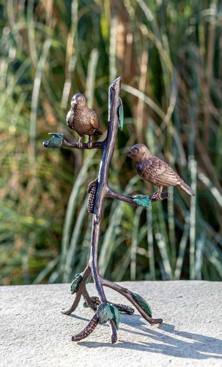 Bronze Figur Zwei Vögel auf einem Ast