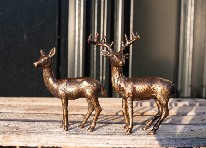 Bronze Skulptur Hirsch und Reh stehend – Bild 2